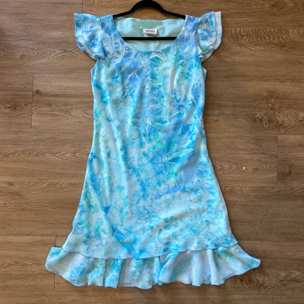 Vintage Hiroko Petites Watercolor Cloud Ruffle Dress
